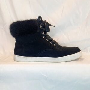 Torrid Faux Fur Trim Lace Up Sneaker; Black; Size – 10.5WW